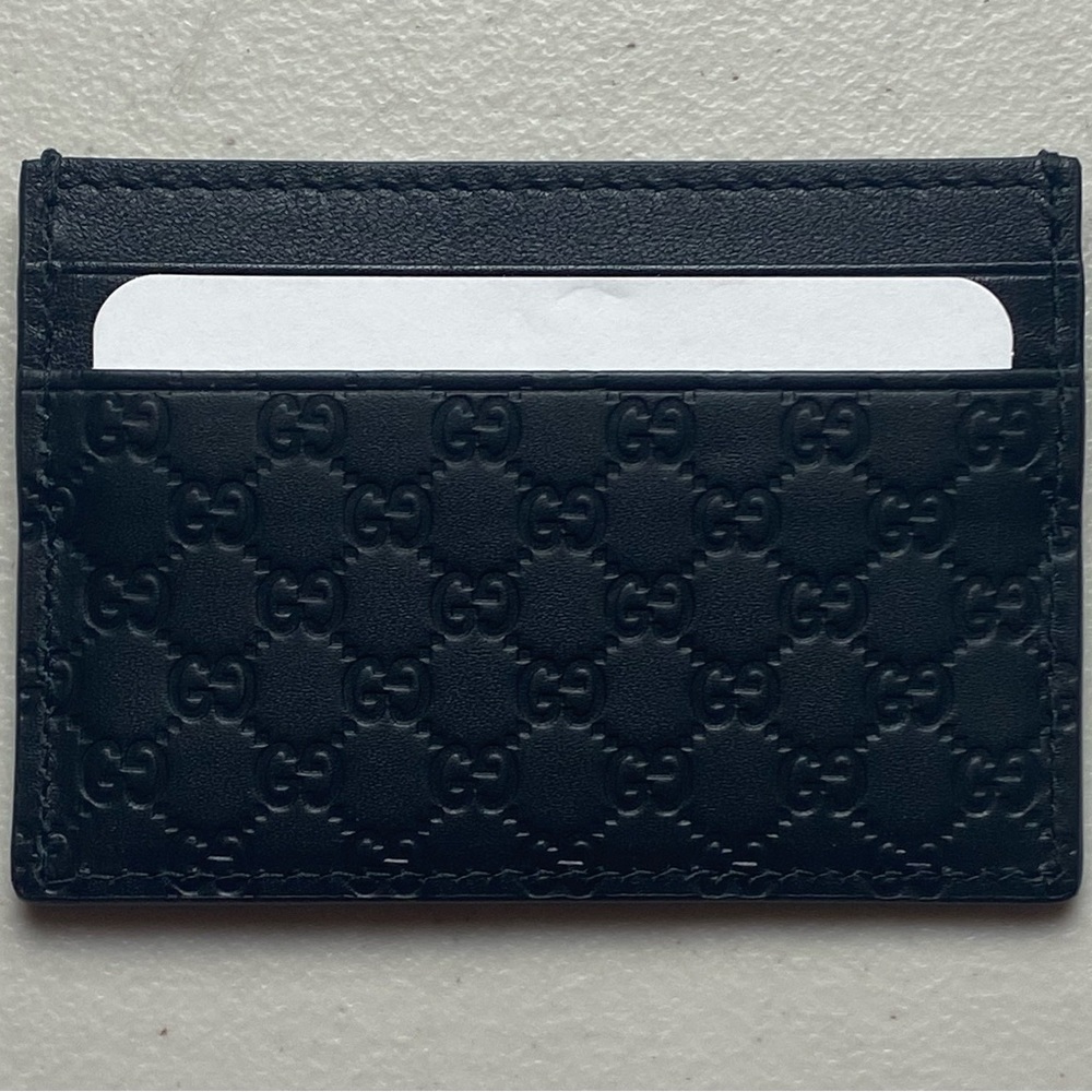 Brand NWOT Gucci Microguccissma Black Luxury Leather Card Holder 100% Authentic
